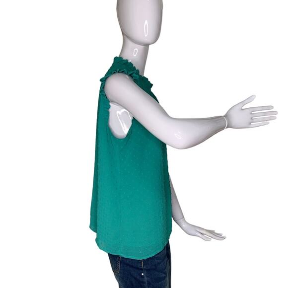 J Crew Blouse Sleeveless Green Ruffle Neckline Size M - Picture 3 of 9